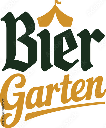 Bier garten german text design with tent icon for beer festival oktoberfest event banner illustration