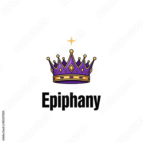 Elegant purple crown with golden accents and the word Epiphany below it.