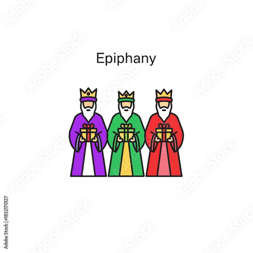 Three Wise Men with Gifts Representing Epiphany Celebration.