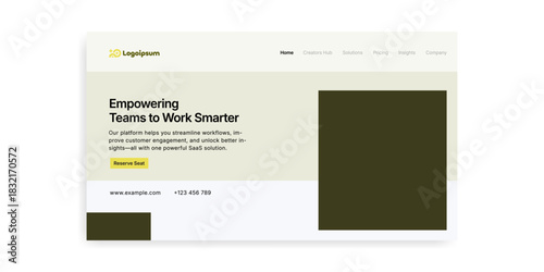 A website design featuring a logo, text about empowering teams, and a call to action button reserve seat