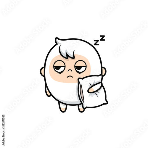 Sleepy Cartoon Character with Pillow and Zzz Symbols.