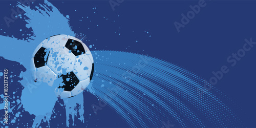 vector black grunge soccer ball on white and blue