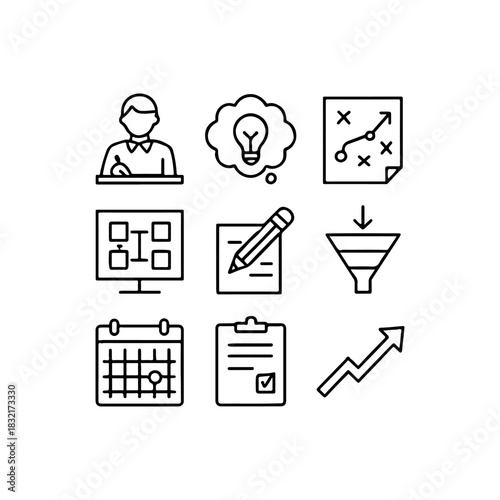Business strategy and planning icons for success