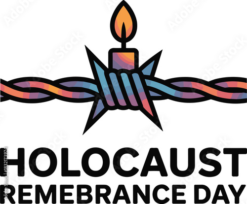 Holocaust remembrance day barbed wire candle logo memorial vector graphic illustration concept