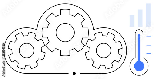 Cloud computing illustration. Cloud computing with gears s data integration, process automation, and system optimization. Cloud computing ensures efficiency and scalability. Ideal for IT, data