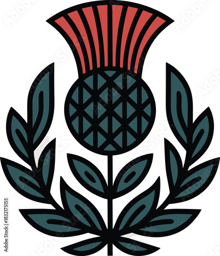 Scottish thistle flower logo vector illustration stylized traditional national emblem plant icon