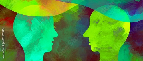 Disegno grafico creativo dialogo tra due persone. Comunicazione. Parlare con pensiero. Telepatia