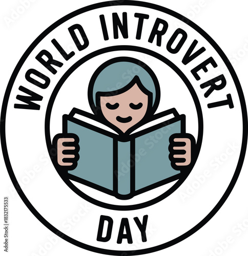 World introvert day logo icon simple graphic person reading book emblem design