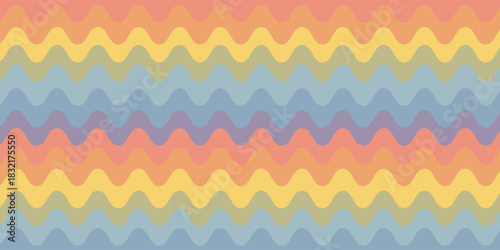 Rasta groovy wave pattern with pastel stripes in orange, yellow, green, and blue tones. Retro abstract background perfect for fabric, wallpaper, wrapping paper, and reggae designs