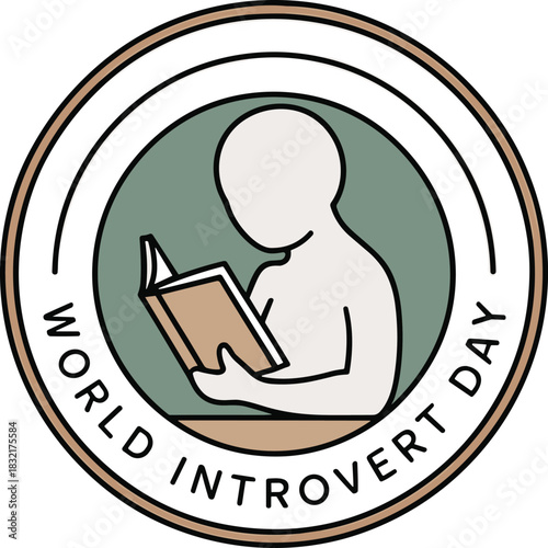 World introvert day logo simple graphic reading person circular badge element