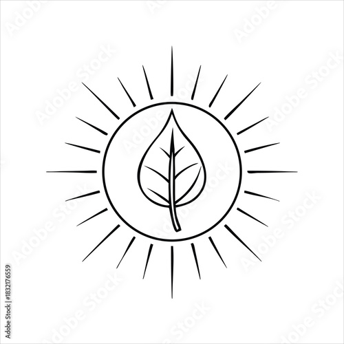 Solar Bloom Leaf Badge – Eco Energy Vector Icon with white background.