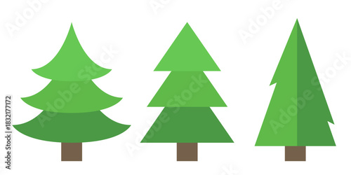Spruce flat icons. Christmas tree. Vector clip art isolated on a white background.