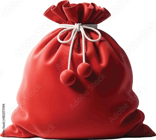 Red Christmas present bag with gifts. Bag Full of Gifts Tied with White Cord, Perfect for Holiday Season Giving on Transparent Background