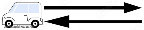 Car motion is illustrated with opposing directional arrows, forward and reverse forces. Explore car motion, physics of motion, and transportation concepts. For mechanics, science education, vehicle