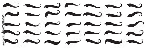 Hand drawn swoosh elements, and swoop underline typography tails shape in flat styles. Set of Swoosh vector. Set of ribbons. Design concept element collection. Vector illustration. EPS 10.