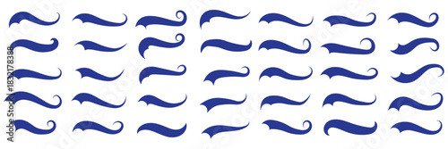 Swoosh and swash tails line collection. Swooshes text tail for baseball design. Typography tails shape for football or athletics sport team sign text. Blue and Yellow color swoosh.