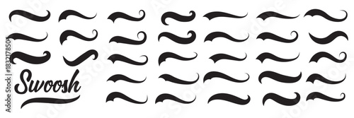 Sporty swirling tail icon in flat line set. football, baseball typography swashes Texting tail for lettering or old varsity sport logo vector for apps or web retro isolated on transparent background.E