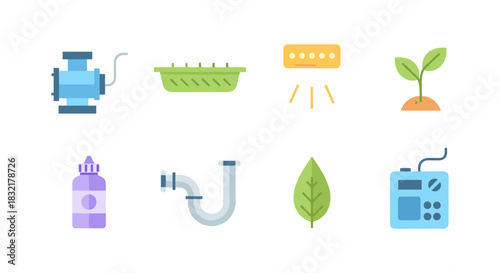 Eco-friendly technology and farming icons collection in flat design