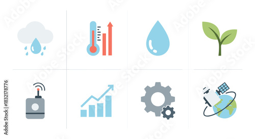 Simple flat style weather and ecology icons for modern applications