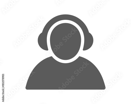 Silhouette of a person wearing headphones against a plain white background