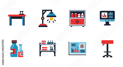 Laboratory equipment icons set for science and research projects