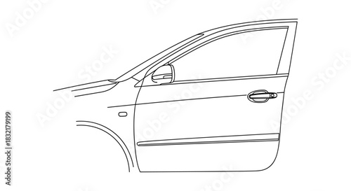 Linear design of car door side view for technical and design projects