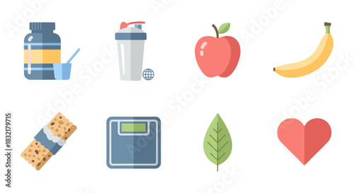 Healthy lifestyle set: nutrition, exercise, and wellness icons