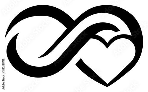 Infinity symbol intertwined with heart shape Vector sketch illustration of eternal love and endless friendship sign isolated on white background