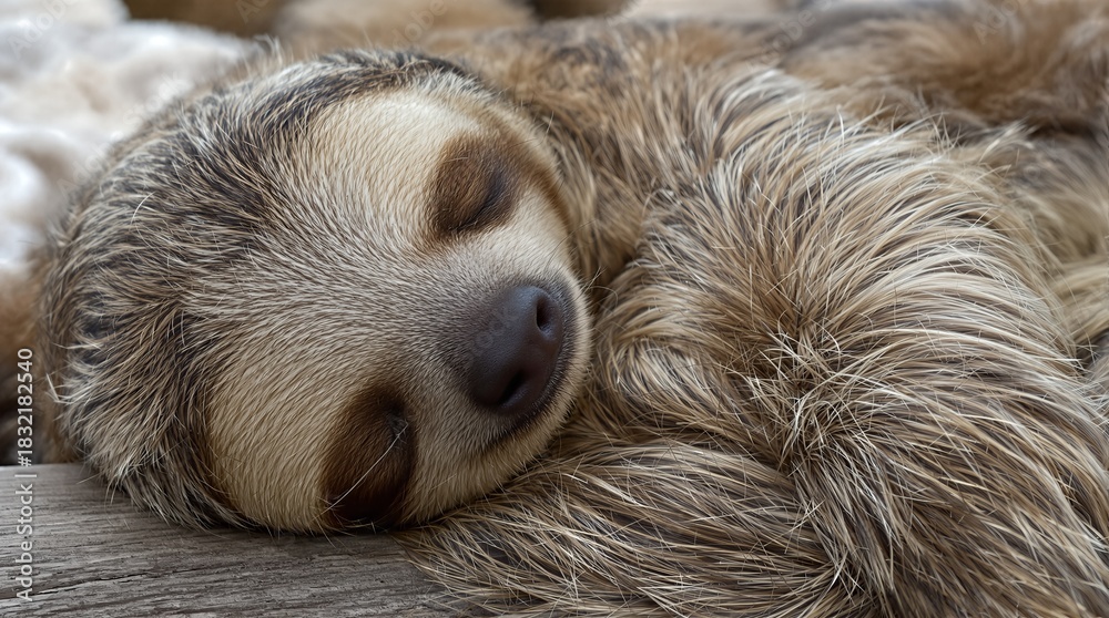 Fototapeta premium Adorable baby sloth peacefully sleeping close up.