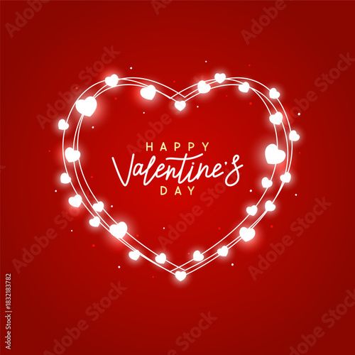 Hearts sparkle shiny frame on red background for Valentines day and wedding lovely greeting card design