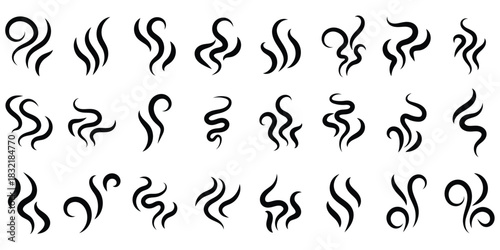 Various black steam and smoke icons set isolated on white background