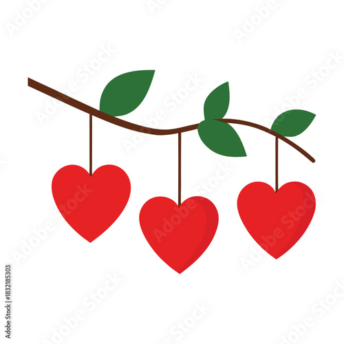 christmas hearts hanging branch vector