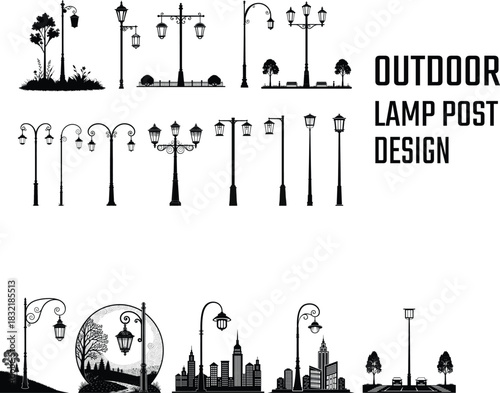 Outdoor Clean Modern Lamppost Silhouette