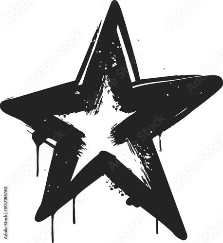 Star grunge sketch with dripping paint and rough hand drawn edges. Vector illustration