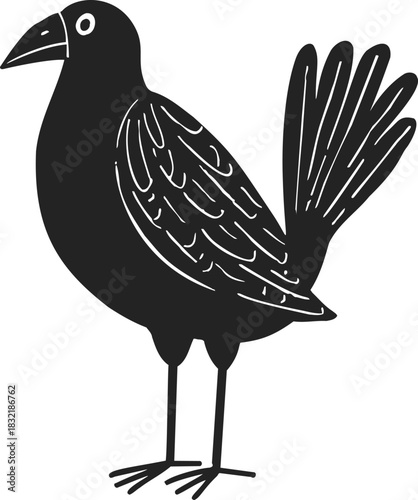 Blackbird sketch hand drawn style with simple feather details. Vector illustration