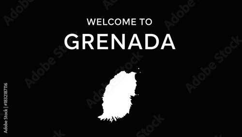 Welcome to Grenada - Island Nation Silhouette on Black Background.