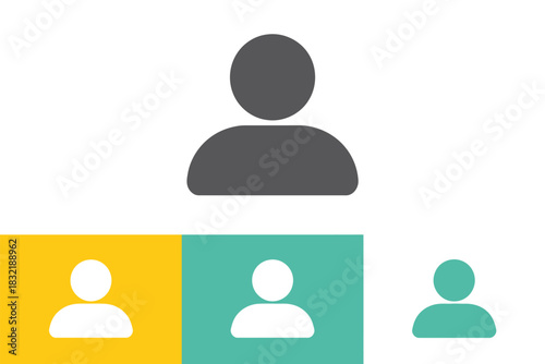 Illustration of user icons in gray white and teal on yellow teal and white