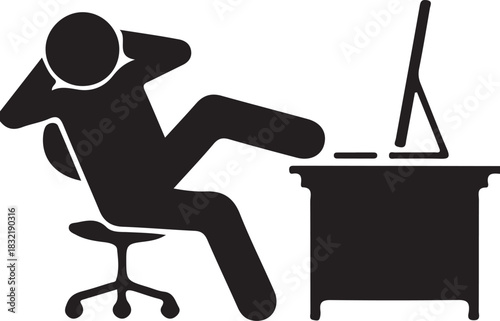 Silhouette of a man sitting on an office chair using a laptop for business work illustration