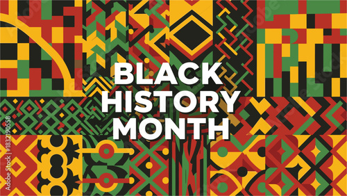 Bold Black History Month Celebration: Vibrant Geometric Patterns and Cultural Pride, perfect for educational and celebratory events this February and beyond.
