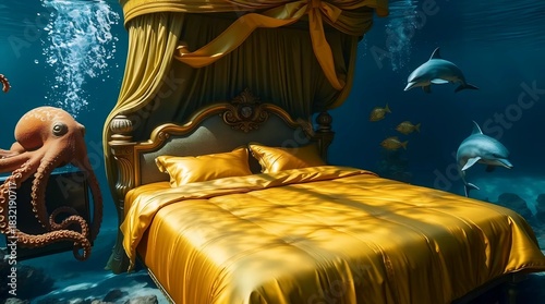 Luxury Room with Royal Golden Bed and Warm Lighting