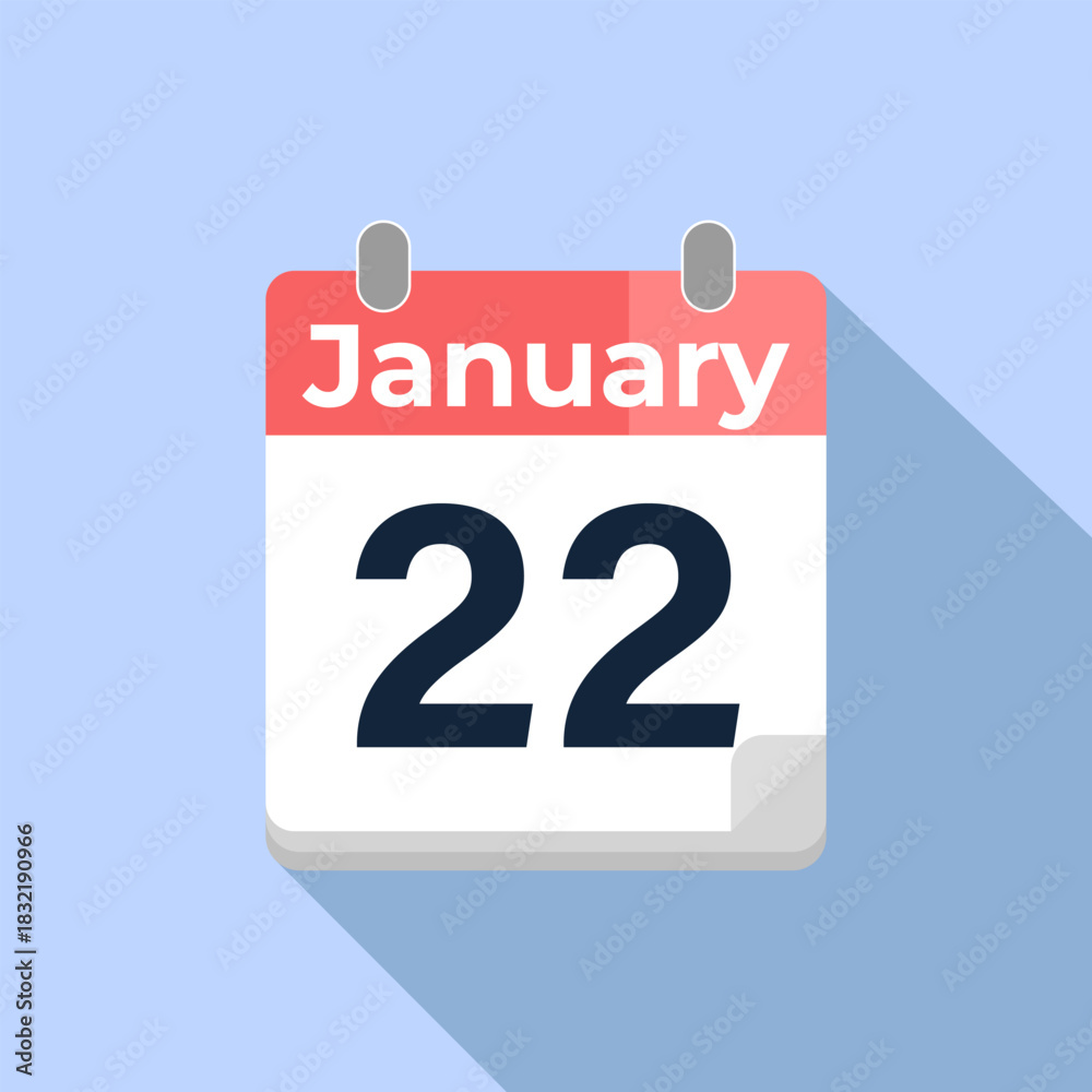Fototapeta premium January 22 Vector Calendar Modern flat color vector calendar with date