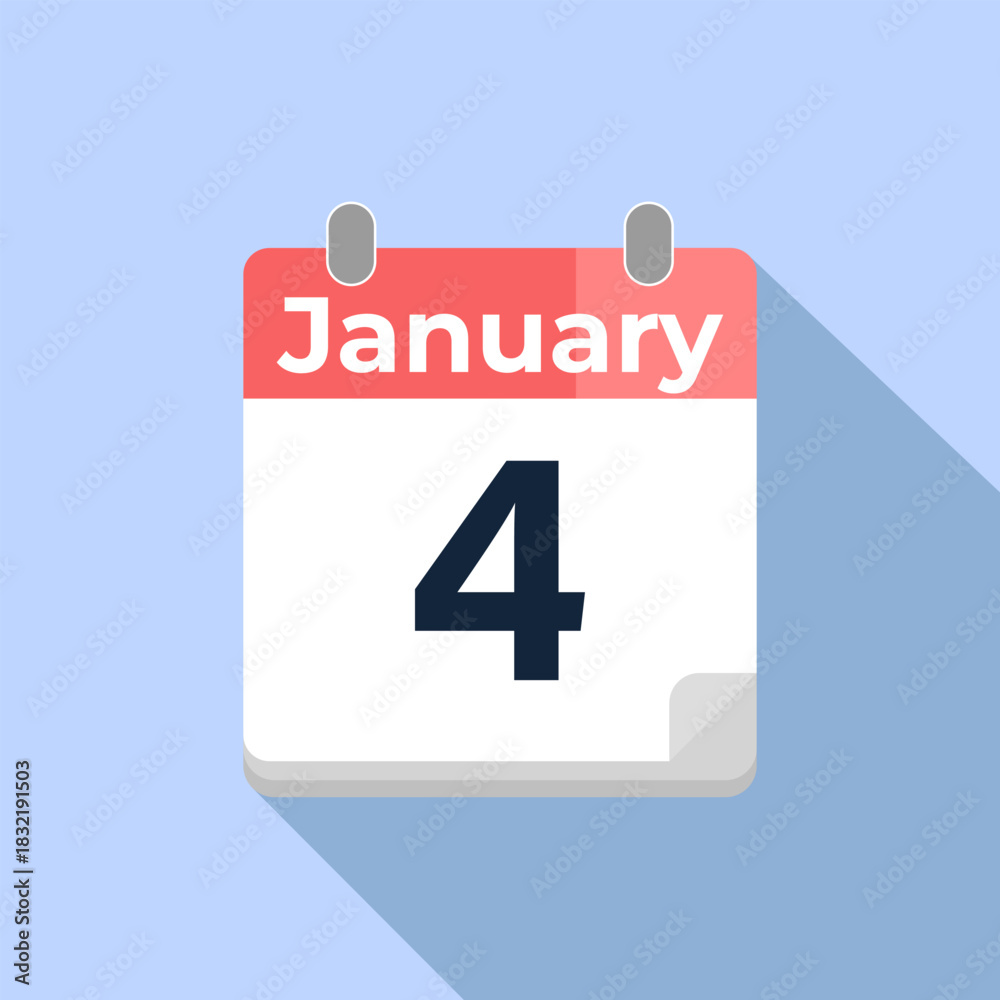 Fototapeta premium January 4 Vector Calendar Modern flat color vector calendar with date