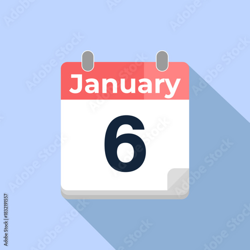 January 6 Vector Calendar
Modern flat color vector calendar with date