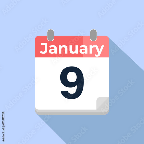 January 9 Vector Calendar
Modern flat color vector calendar with date