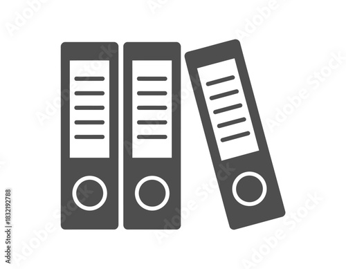 Illustration of three gray ring binders with white labels and ring holes lined up