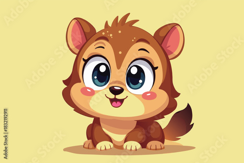 Cute cartoon weasel mascot with big eyes is perfect for children's book covers or playful marketing materials.