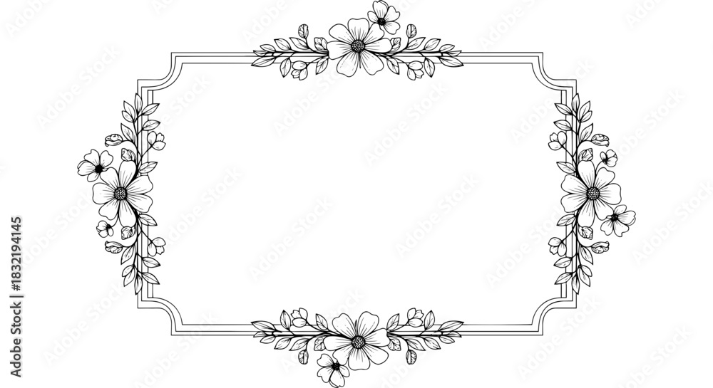 Obraz premium Elegant floral frame with delicate botanical accents for invitations and designs