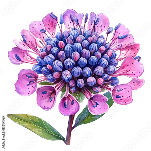 watercolor of Pincushion Flower, vector, isolated on a white background.