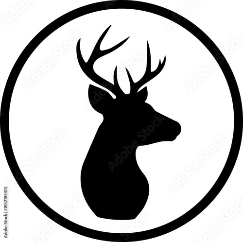Elegant deer head silhouette emblem for hunting club or outdoor brand, a nature inspired logo with classic appeal and timeless design originally vector