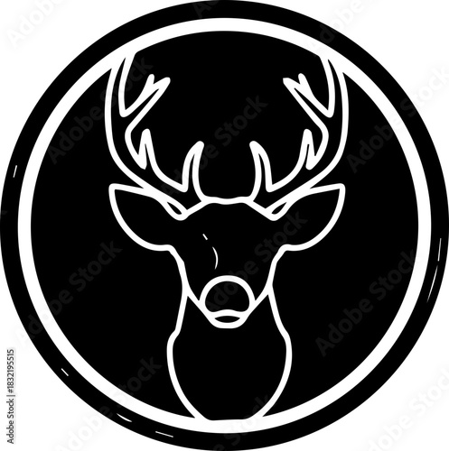 Elegant deer head icon for outdoor brand, hunting club, or nature logo design. Sophisticated animal symbol with minimalist line art style suitable for apparel